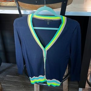 J.Crew Multicolor Strip Navy Merino Wool Cardigan